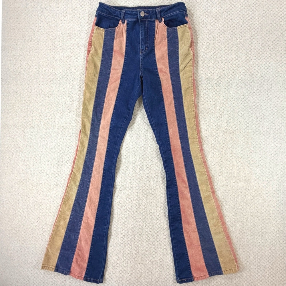 70s Style Striped Flare Jeans Womens 4L High Rise Penny Lane Southwest Festival